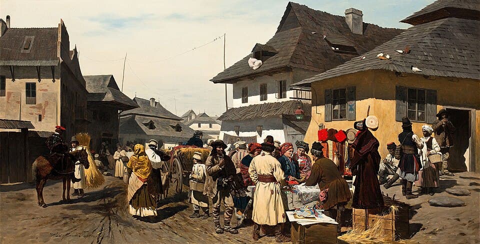 Władysław Szerner Targ w miasteczku pod Krakowem — 1908
