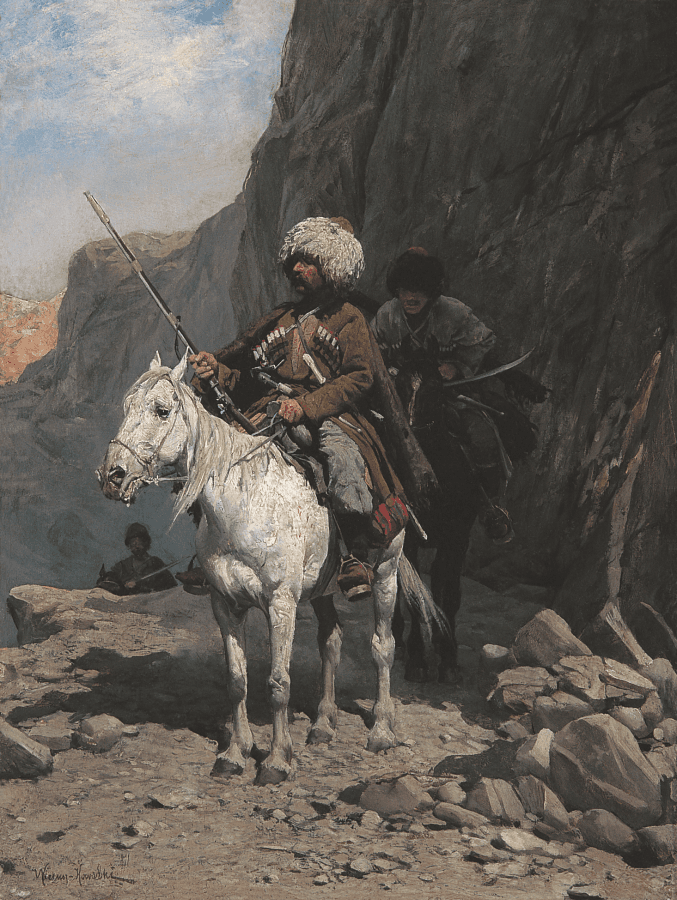 Czerkiesi na patrolu, ok. 1880, olej, deska, 35 x 26,5 cm, kolekcja prywatna