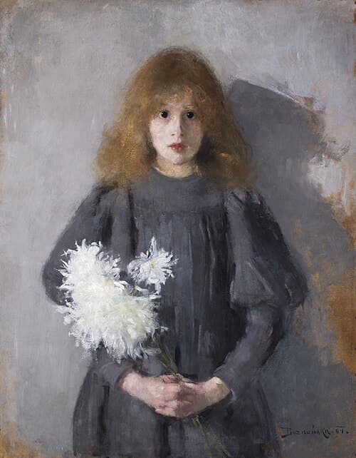 Oga Boznańska Dziewczynka z chryzantemami (1894)