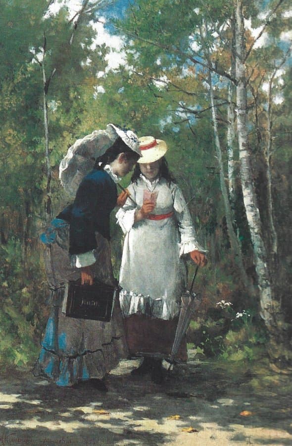 Pensjonarki na spacerze w lasku, 1875; 35 x 24,5 cm; Muzeum Narodowe w Warszawie