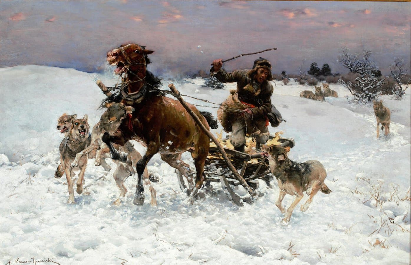 Napad wilków; 47,5 x 72 cm; Zbiory prywatne