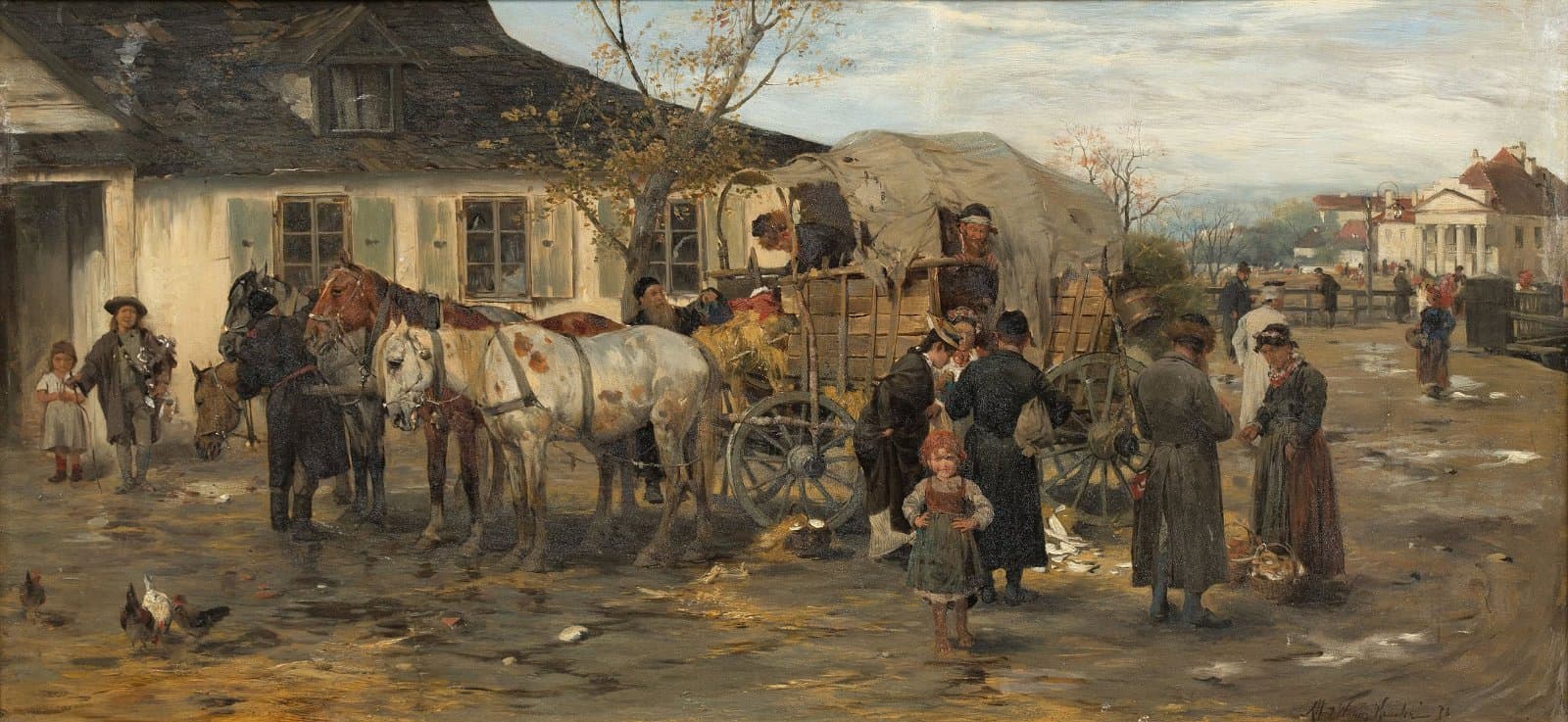 Odpoczynek przed karczmą, 1878, olej, deska, 30 x 60 cm. Kolekcj prywatna
