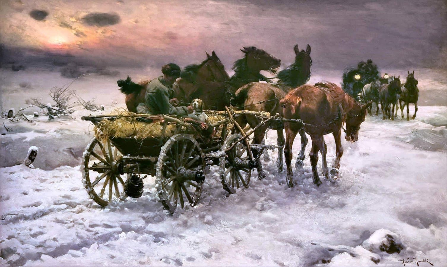 W wieczornej mgle, Wieczorna podróż w śniegu), 72,5 × 119,5 około 1890. Kolekcja prywatna
